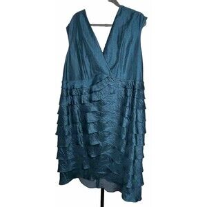 Dressbarn Cocktail Evening Sleeveless Dress Ruffle Iridescent Green Woman 24 NWT